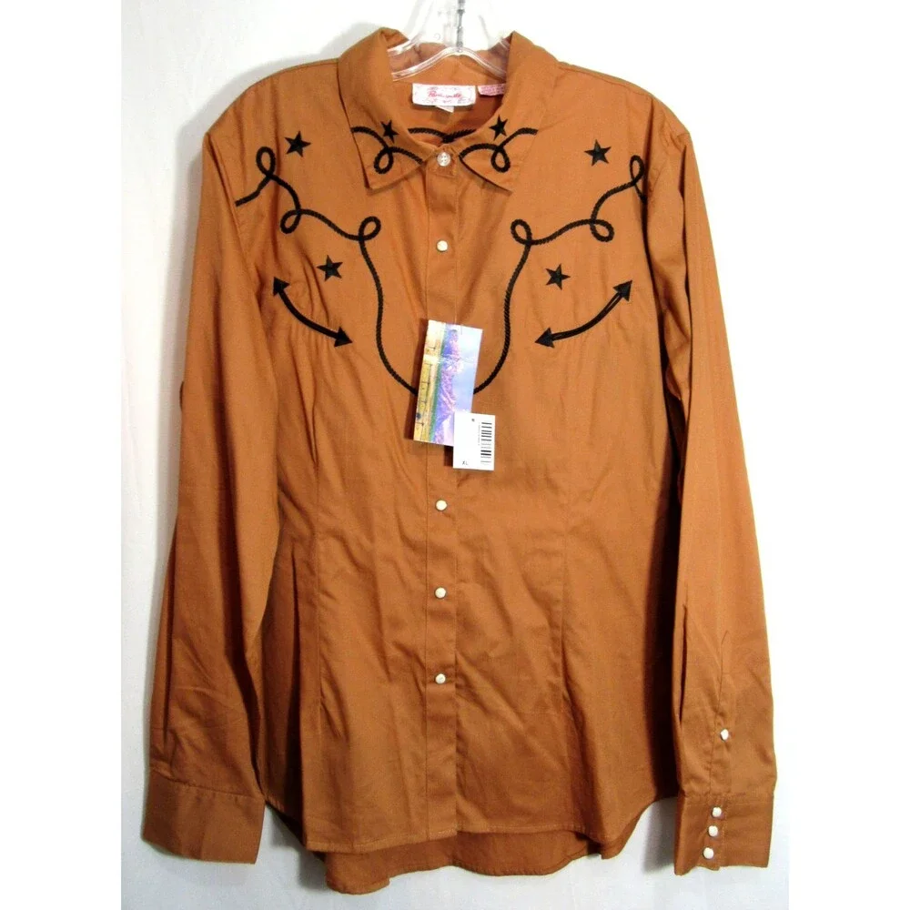Panhandle Brown Bronc Rider Embroidered Snap Down Long Sleeve Shirt Size XL NWT - Picture 2 of 7